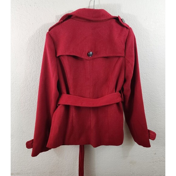 Iris Basic Womens M Red Mid Length Belted Pea Coat Jacket - Picture 7 of 10